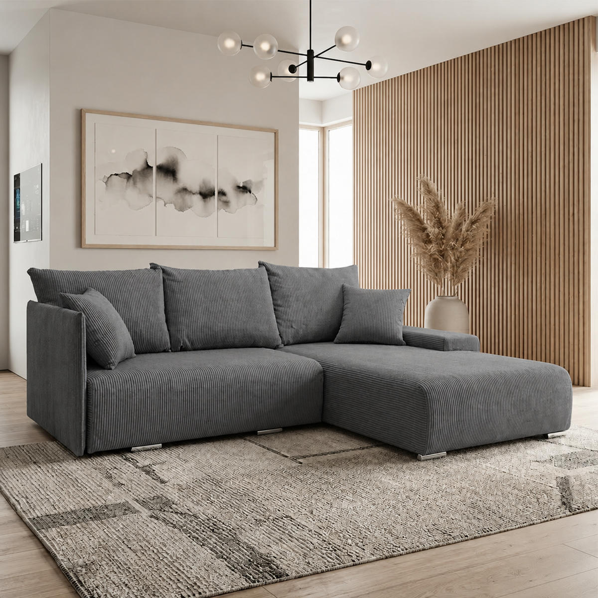 ECKSOFA TRAWANGA L mit Schlaffunktion, Grau - Grau, Textil (246/188cm) - Fedve