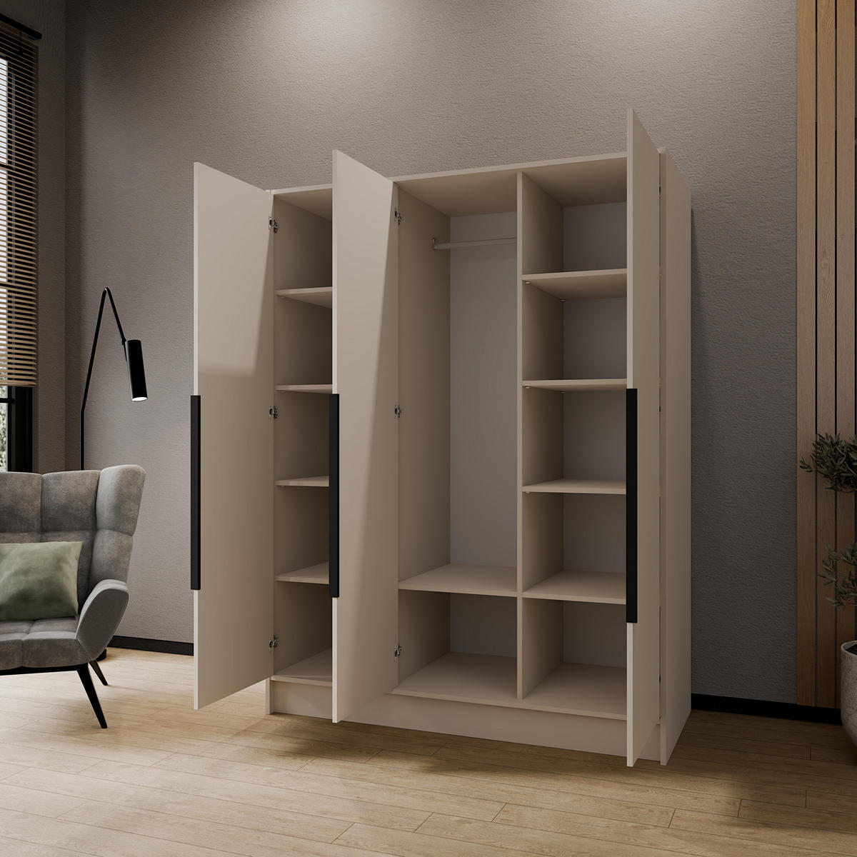 DREHTÜRENSCHRANK BERON 150/200/51 cm Modern Kleiderschrank 3-türig Kaschmir - Kaschmir, Holzwerkstoff (150/200/51cm) - MASSENO