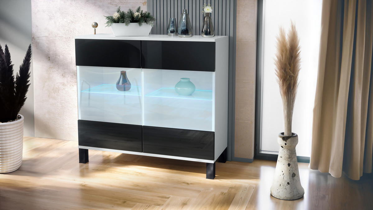 KOMMODE Bari Schwarz Hochglanz - Schwarz Hochglanz, Holzwerkstoff (92.5/84.5/35cm) - Vladon