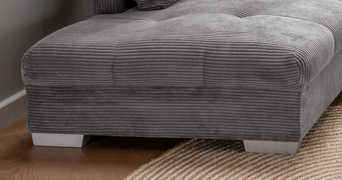 ECKSOFA mit Schlaffunktion, Wellenunterfederung, Ottomane links B298/T202/H84 cm, Liegefl. 154x227 cm, Cord Grau / 17202 - Beige/Silberfarben, Holz/Textil (298/202cm) - luma-home