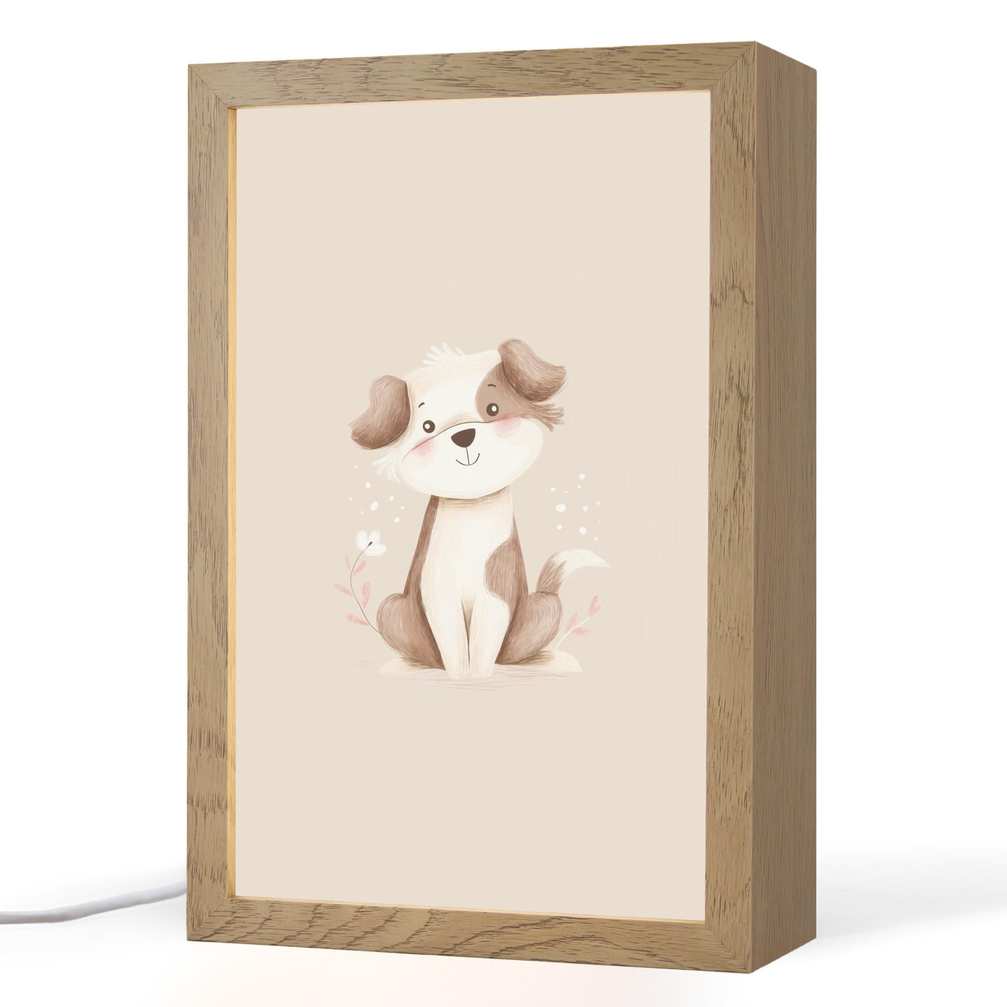 NACHTTISCHLAMPE Hund - Gefleckt - Braun 20x30 cm - Beige, Holzwerkstoff (8/20/30cm) - OnlyWow