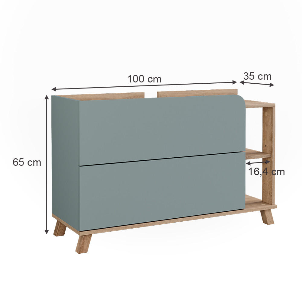 WASCHBECKENUNTERSCHRANK Karen Sonoma/Blau 100 x 65 cm mit 2 Schubladen - Blau, Holzwerkstoff (100/65/35cm) - Vicco