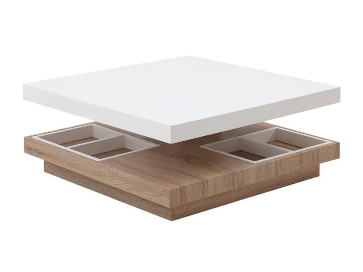 COUCHTISCH mit drehbarer Tischplatte - MDF - Weiß lackiert & Eichefarben - FAUSTO II - Naturfarben, Holz (80/80/34cm) - Vente-Unique