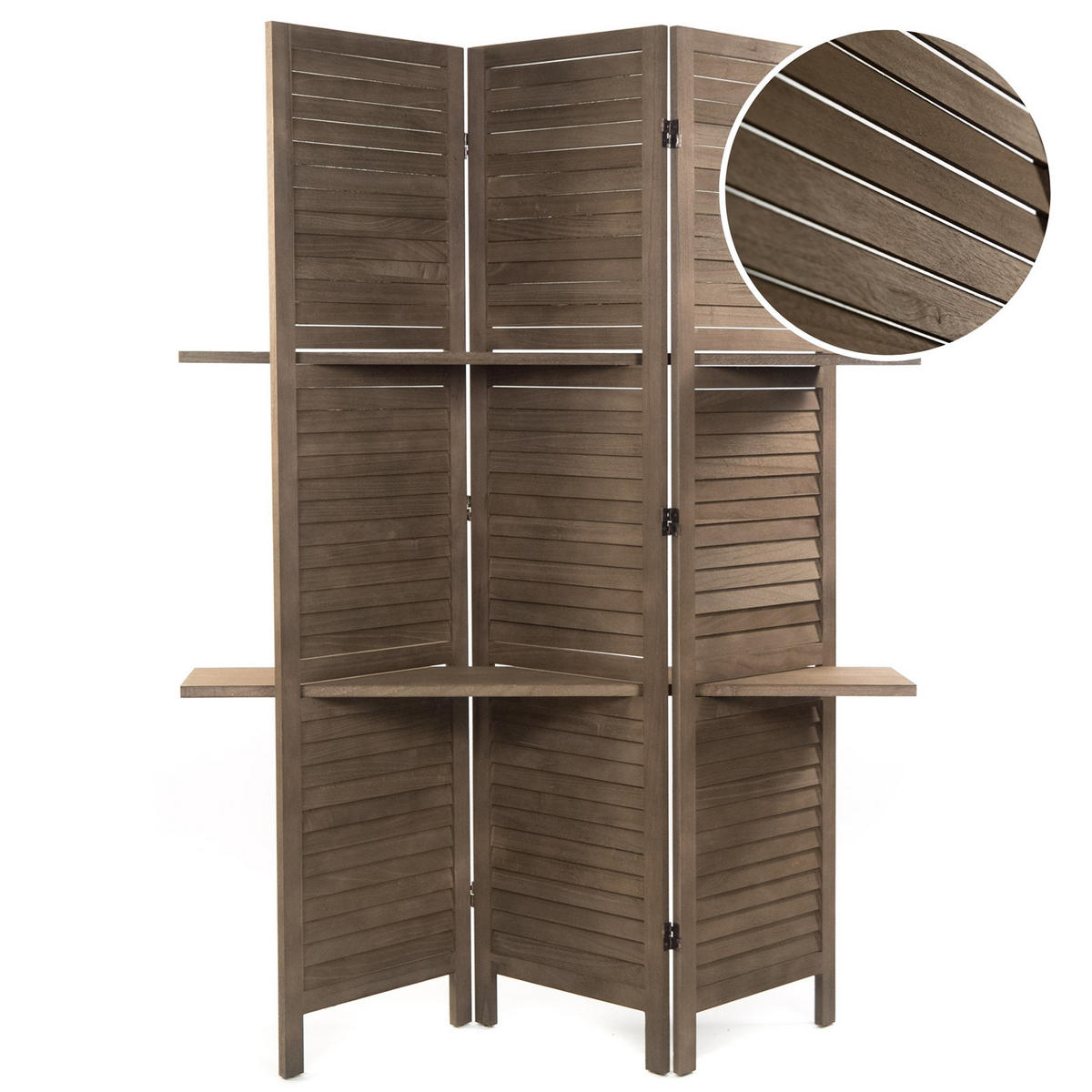 RAUMTEILER Cottage II 3-tlg. Holz, mit 2 Ablagen braun - Braun, Holz (120/170/22cm) - DESIGN DELIGHTS