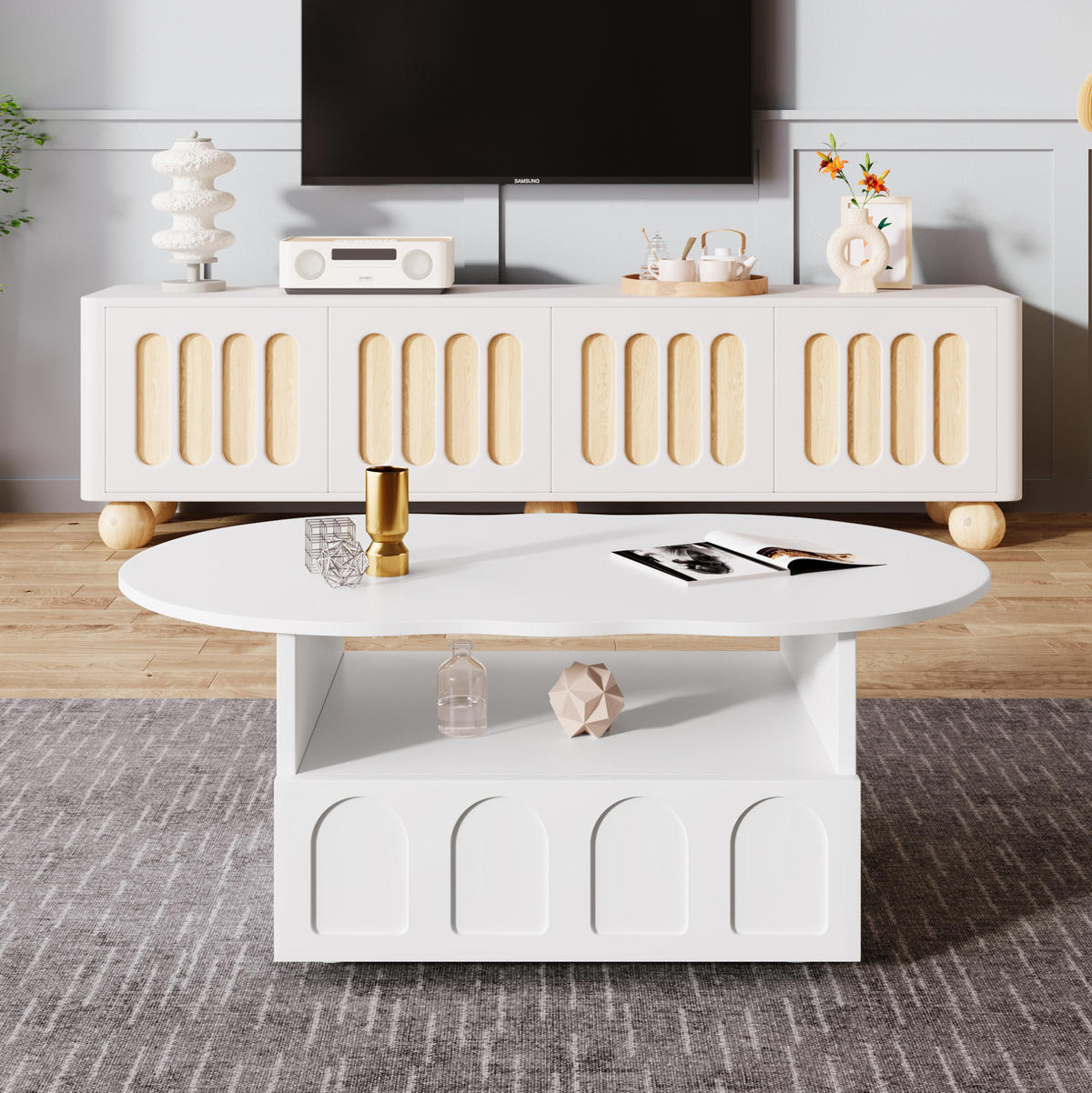 COUCHTISCH aus Spanplatte 100x60x40,5 cm in Weiß mit Schublade & offenem Fach - Weiß, Holzwerkstoff (100/60/40.5cm) - Modfu