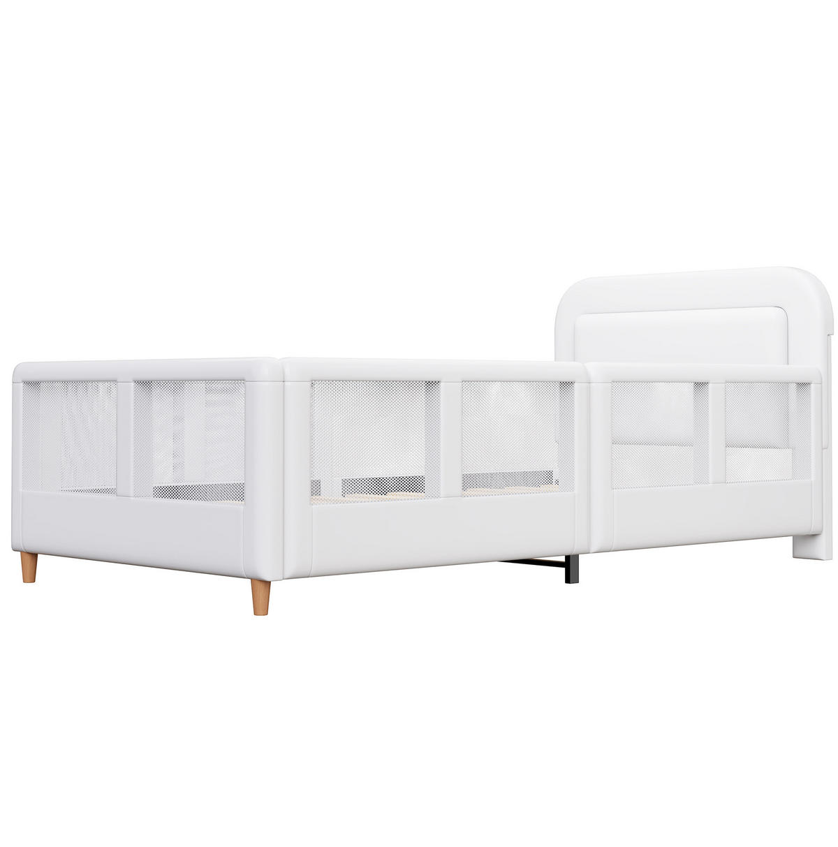 POLSTERBETT 90/200 cm mit Sicherheitsgeländer und gepolstertem Kopfteil, PU in Weiß - Weiß, Holzwerkstoff (90/200cm) - Redom