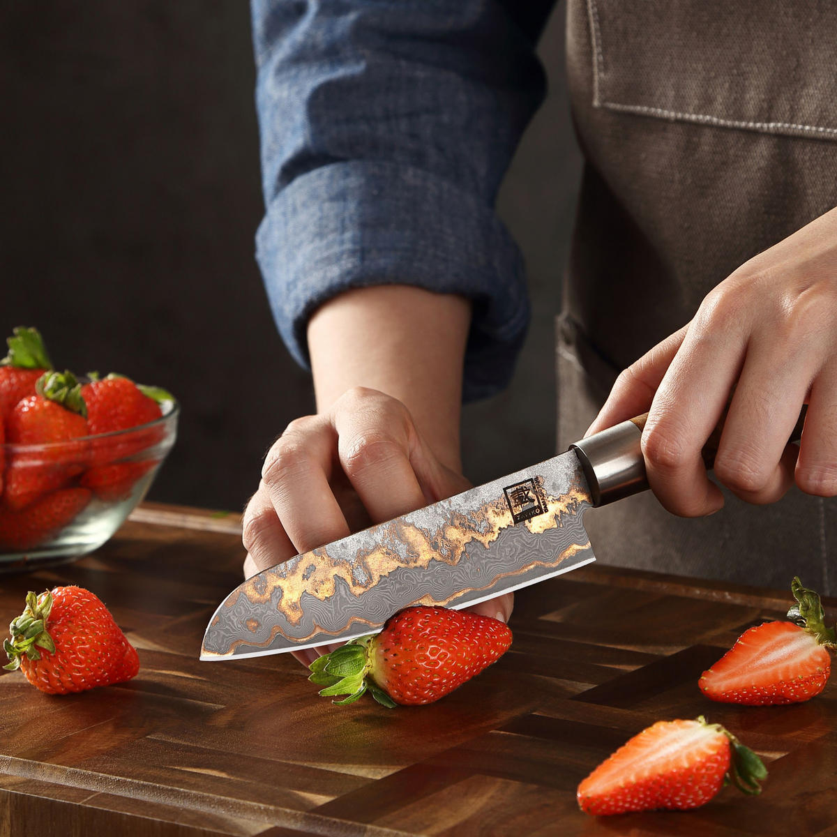 SANTOKU (KLEIN) 12,5 cm Klinge - Ahornfarben, Holz/Metall (24cm) - Zayiko