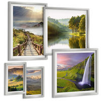 BILDER SET 5er Set - 50x50 cm & 20x30 cm & 40x60 cm Silberner Rahmen - Aquarell von grünen tropischen Blättern - Silberfarben, Kunststoff (40/60cm) - TULUP