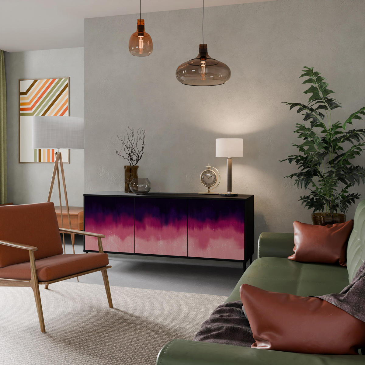SIDEBOARD AURORA BOREALIS, Eicheneffekt, 164,5x42x77,5 cm, 3 Türen - Eichefarben/Buchefarben, Holzwerkstoff/Buchenholz (164.5/77.5/42cm) - SpaceRebels