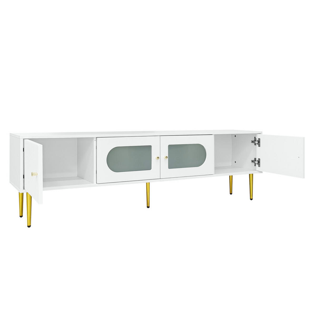 TV-SCHRANK 170x35cm Weiß mit goldenen Beinen & Griffen 4 Türen 35KG - Weiß, Holz (45/23.5/95cm) - FLIEKS