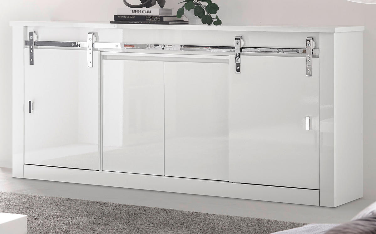 SIDEBOARD weiß Hochglanz 201 x 92 cm, Kommode mit Soft-Close - Chromfarben/Weiß Hochglanz, Holzwerkstoff/Kunststoff (201/92/43cm) - Furn.Design