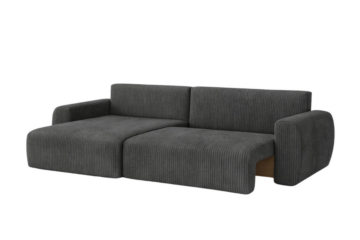 ECKSOFA Mit Schlaffunktion Ariel L, Cordstoff, Stoff Poso, Grau, Links - Grau, Holz (250/142cm) - Kaiser Möbel