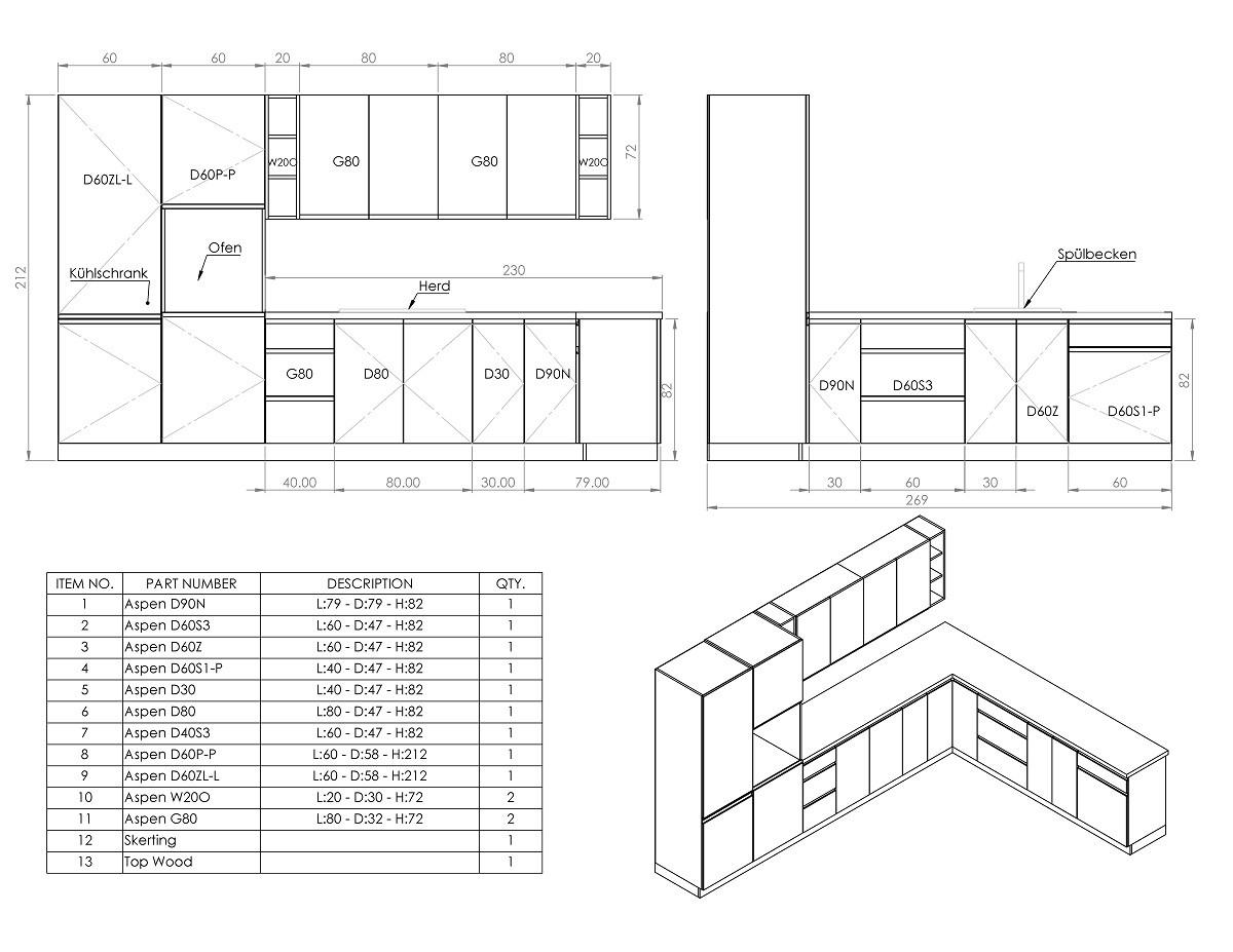 ECKKÜCHE 350 x 260 cm – Aspen KA4-M360 - in Weiß/Hochglanz - Weiß, Holz (610/212/58cm)