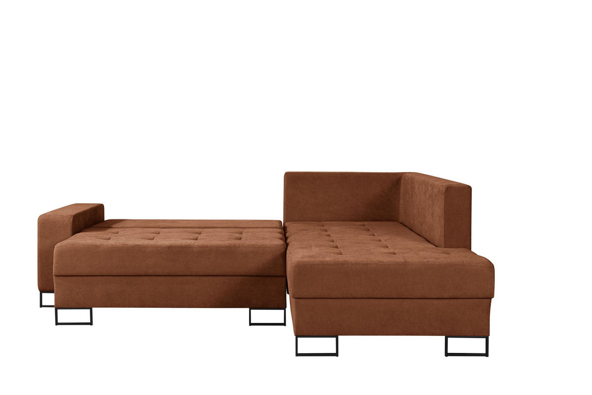 ECKSOFA mit Schlaffunktion Rechts Rostrot Chenille - 245x200 cm - Trevi - Terracotta/Schwarz, Holz/Holzwerkstoff (245/200cm) - Ravio