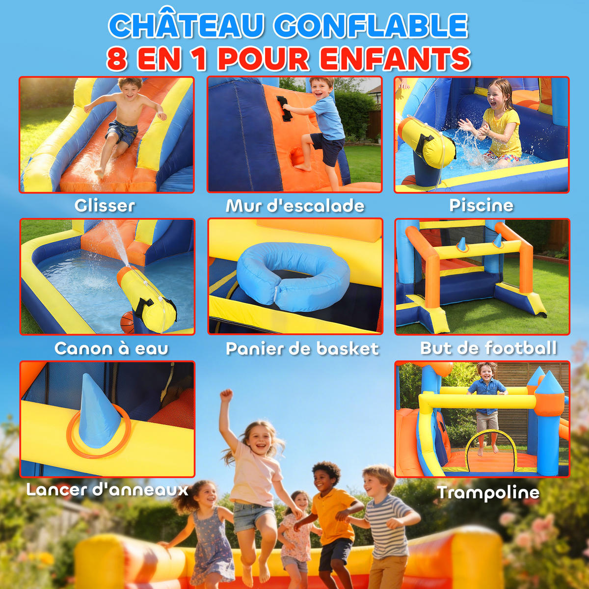 HÜPFBURG DE-18572 8-in-1 mit Wasserspielzeug & Trampolin Bunt - Multicolor, Kunststoff (350/325/210cm) - ComfortXL