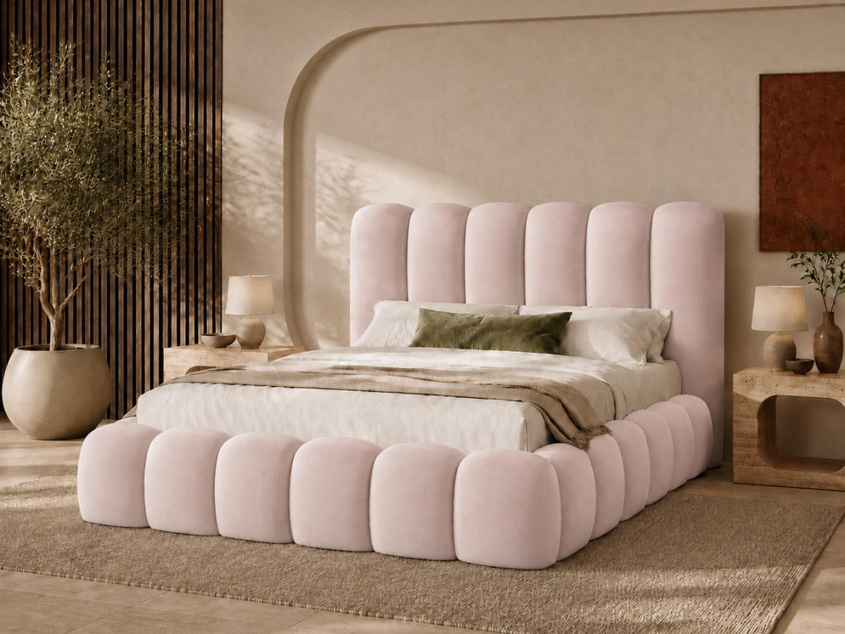POLSTERBETT MELLOW 140x200 cm in Rosa, gepolstertes Kopfteil, Lattenrost, Bettkasten, Velvet-Stoff - Pink, Holz/Textil (140/200cm) - EMLAR Home