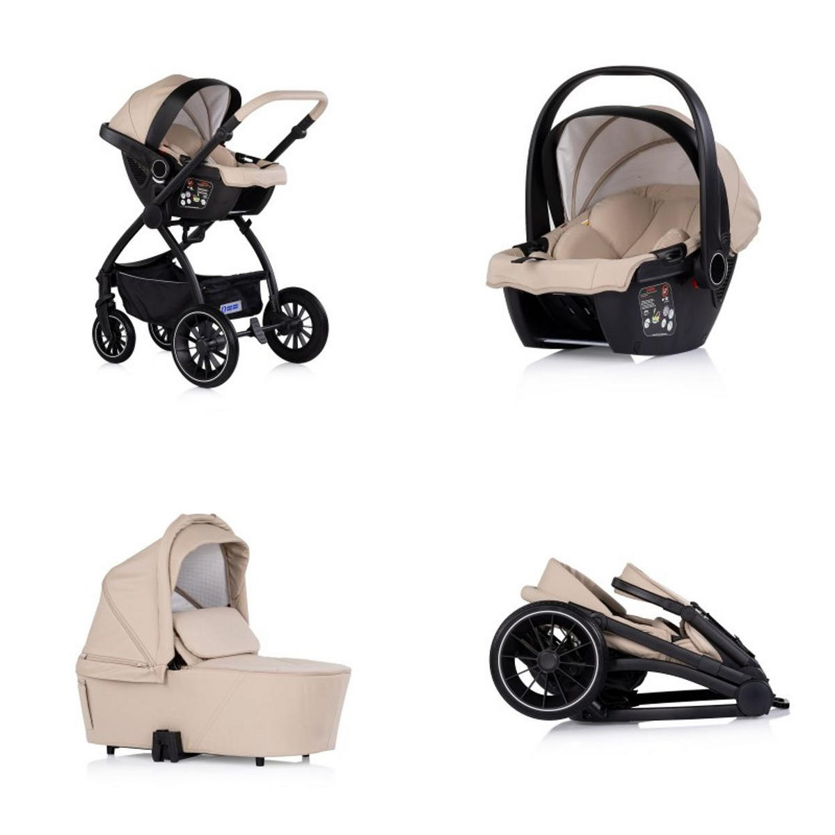 KOMBIKINDERWAGEN Prestige 3 in 1 hellbraun Babywanne Rucksack i-Size Babyschale - Beige, Metall (85/59/123cm) - Chipolino