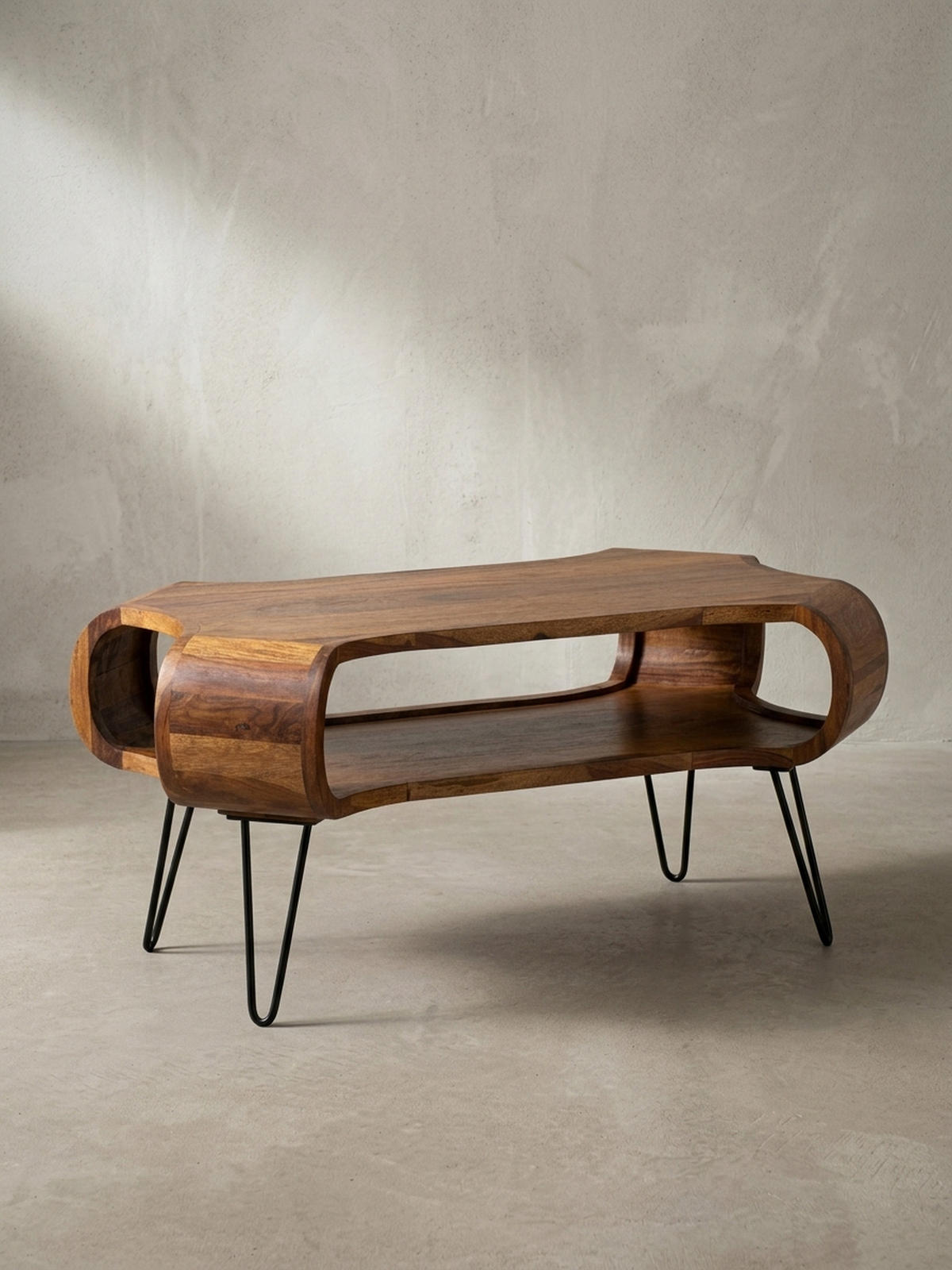 COUCHTISCH Rechteckig in Massivholz und Metall 100x60x47cm mit Stauraum und Haarnadelbeinen - Schwarz/Braun, Holz/Metall (60/100/47cm) - KADIMA DESIGN