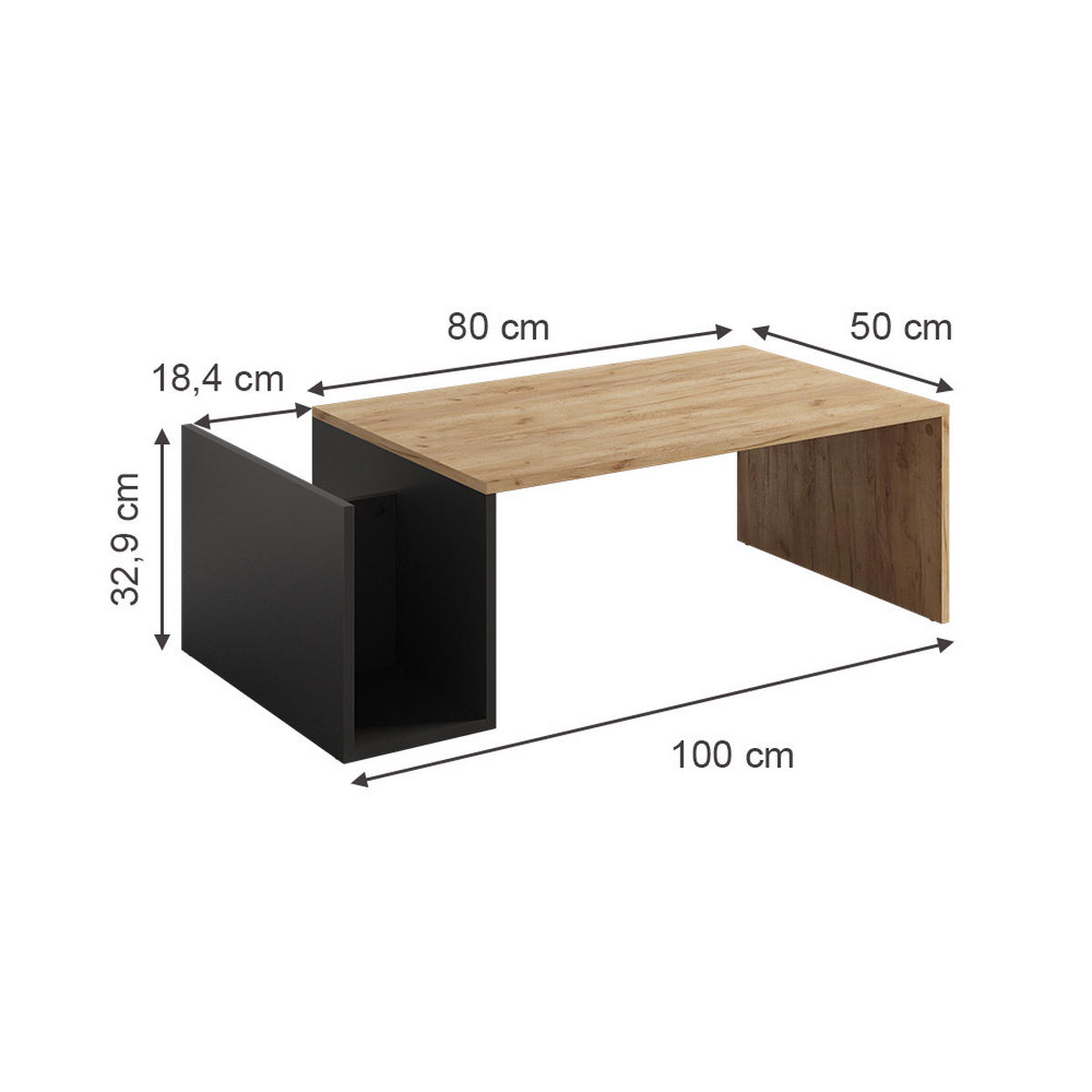 COUCHTISCH Avento Goldkraft Eiche/Anthrazit 100 x 50 cm - Anthrazit/Eiche Wotan, Holzwerkstoff (50/100/32.9cm) - Vicco