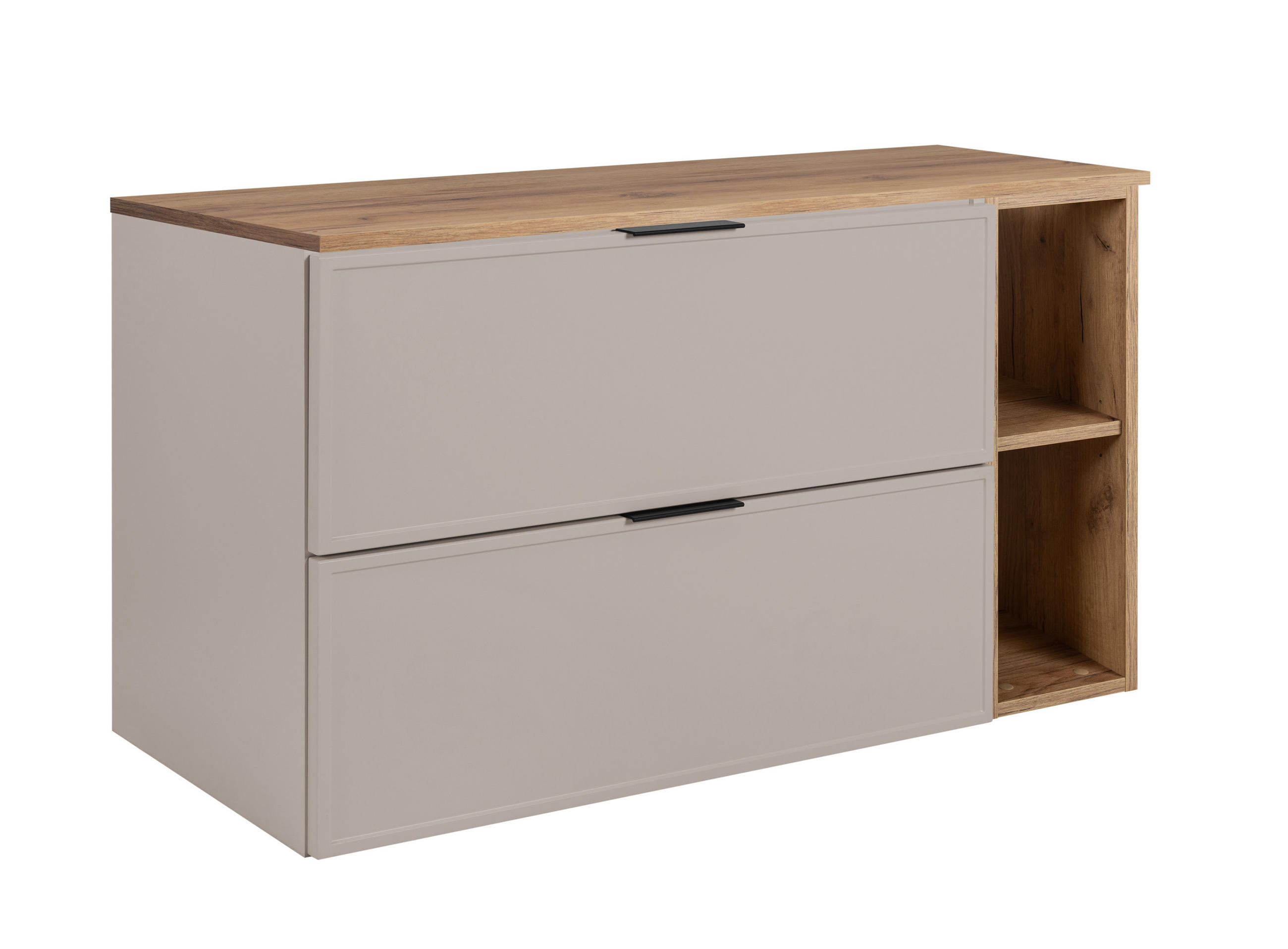 BADEZIMMERSCHRANK, Kaschmir / Craft-Eiche, Schwarze Griffe, 80 (60 + 20) x 46 x 57 cm - Kaschmir/Eichefarben, Holzwerkstoff/Kunststoff (80/57/46cm) - 3XE LIVING