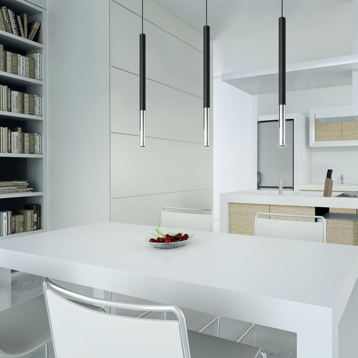 PENDELLEUCHTE Stahl Schwarz-Chrom 3-flammig - Schwarz, Metall (30/8/110cm)