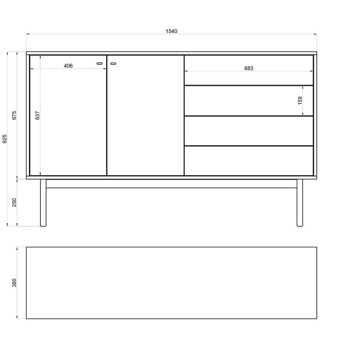 SIDEBOARD Olar Greige 154 cm - Kaschmir/Goldfarben, Holzwerkstoff/Metall (154/92.5/38cm) - Selsey