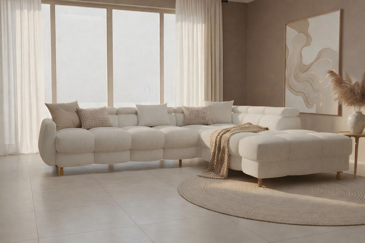 ECKSOFA - BUN - Beige - Arena 2 - Rechts - Beige, Holzwerkstoff (276/209cm) - Möblo