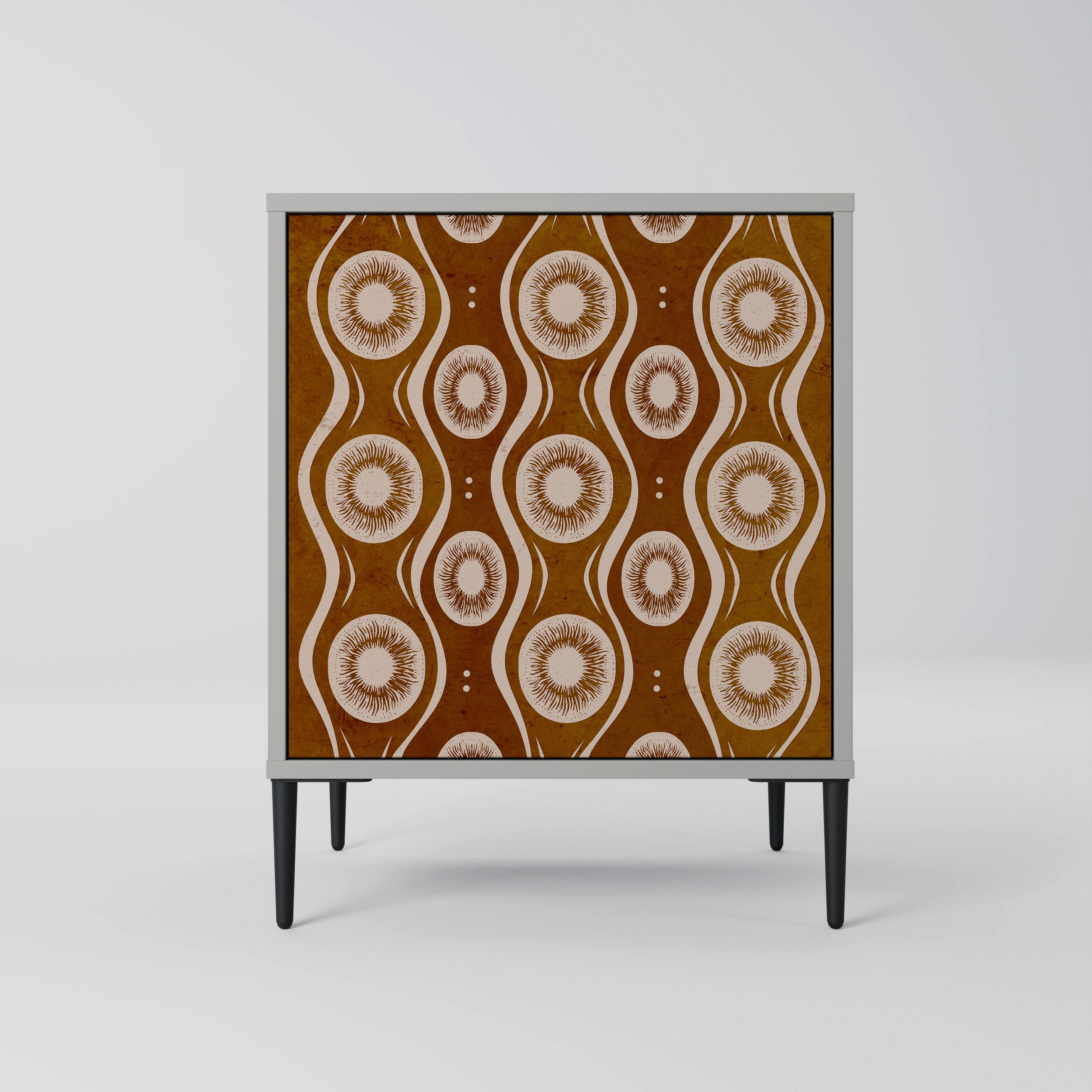 SIDEBOARD BROWN EYES, Grau, 57,5x42x72,5 cm, Schwarze Metallfüße - Multicolor/Schwarz, Holzwerkstoff/Metall (57.5/72.5/42cm) - SpaceRebels