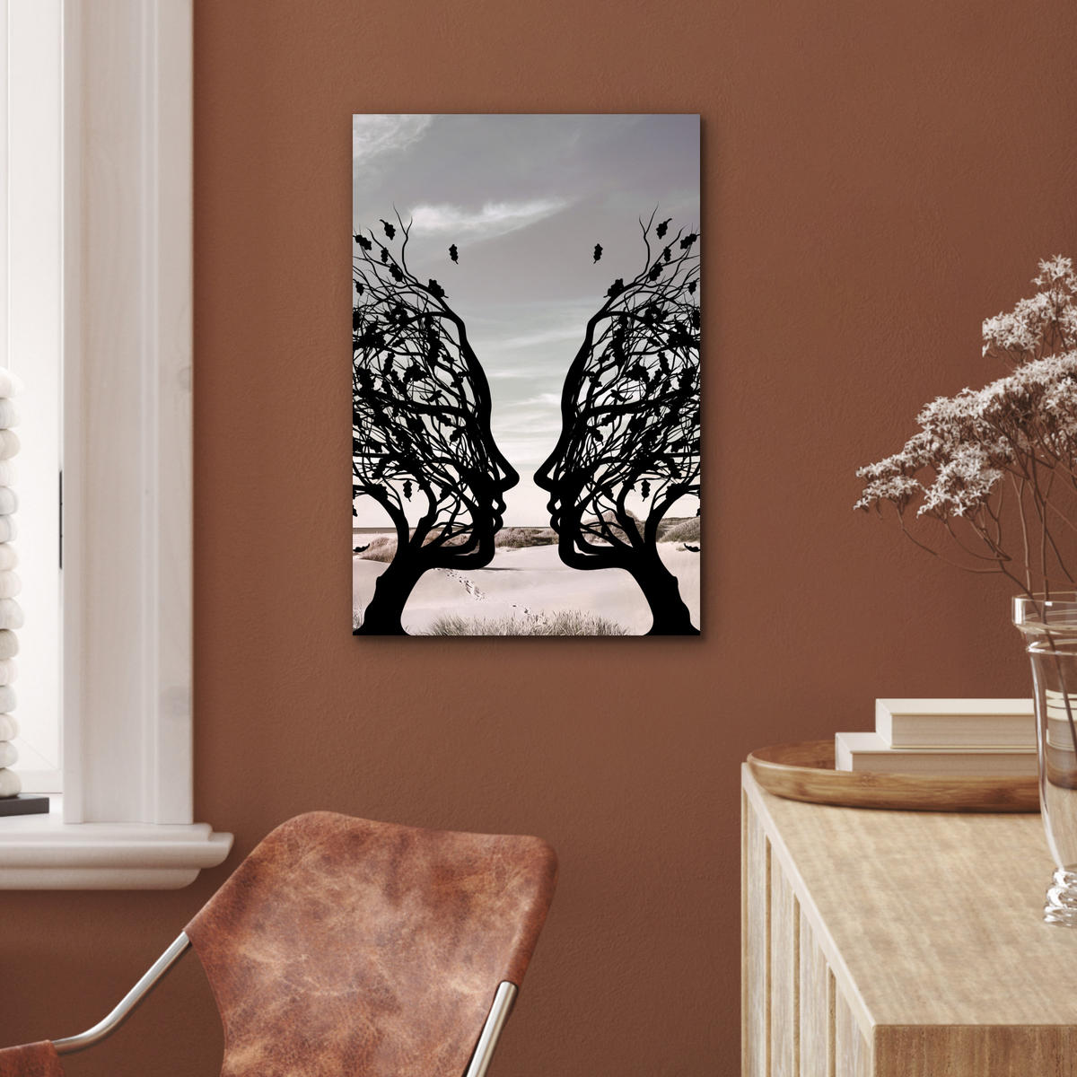 METALLBILD Strand - Meer - Menschen - Baum - Moderne Kunst 40x60 cm - Hellgrau, Metall (40/60cm) - MuchoWow