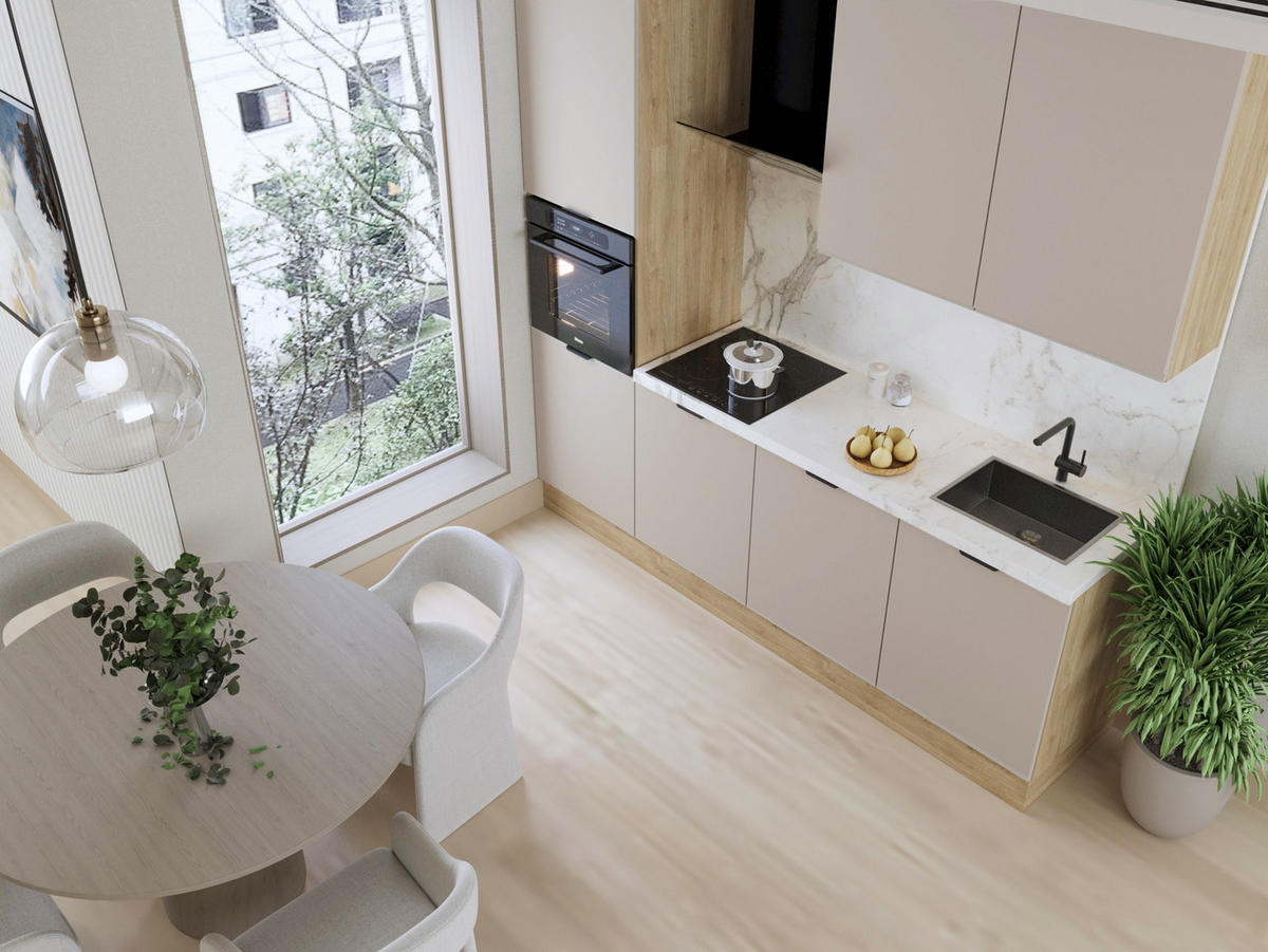 KÜCHENZEILE 240 cm Livaro – KU-S23 – Beige / Sonoma Eiche - Beige/Sonoma Eiche, Holzwerkstoff (240/247/60cm) - hi-markt