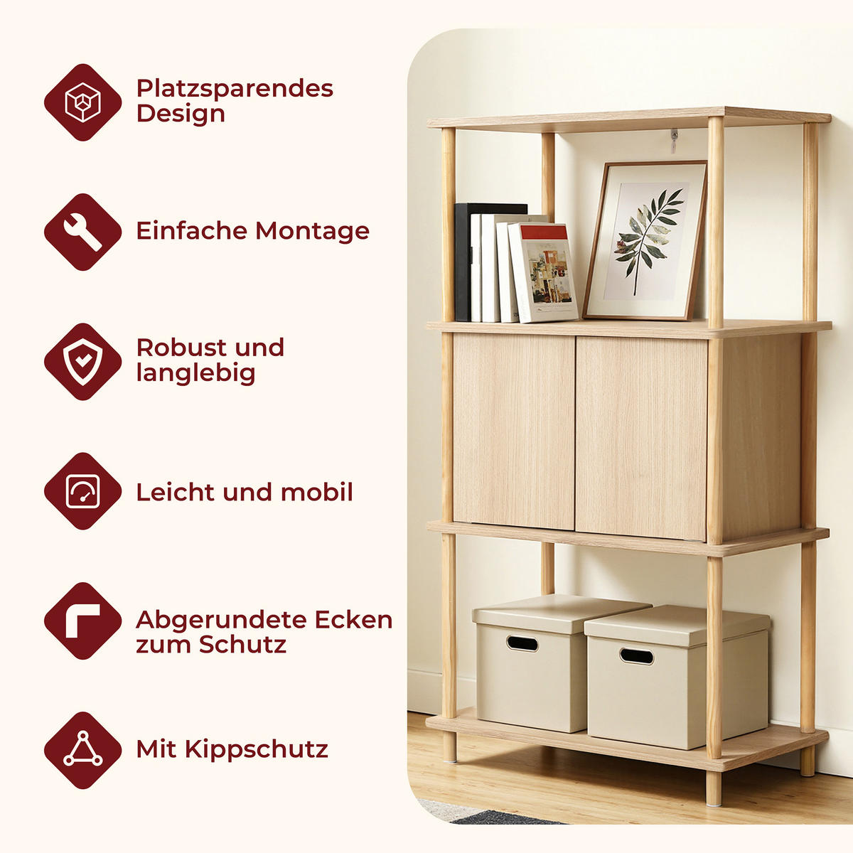 STANDREGAL mit 3 Ablagen und zweitürigem Stauraum - Alteiche, Holz (35/112.5/60cm) - Hometopia