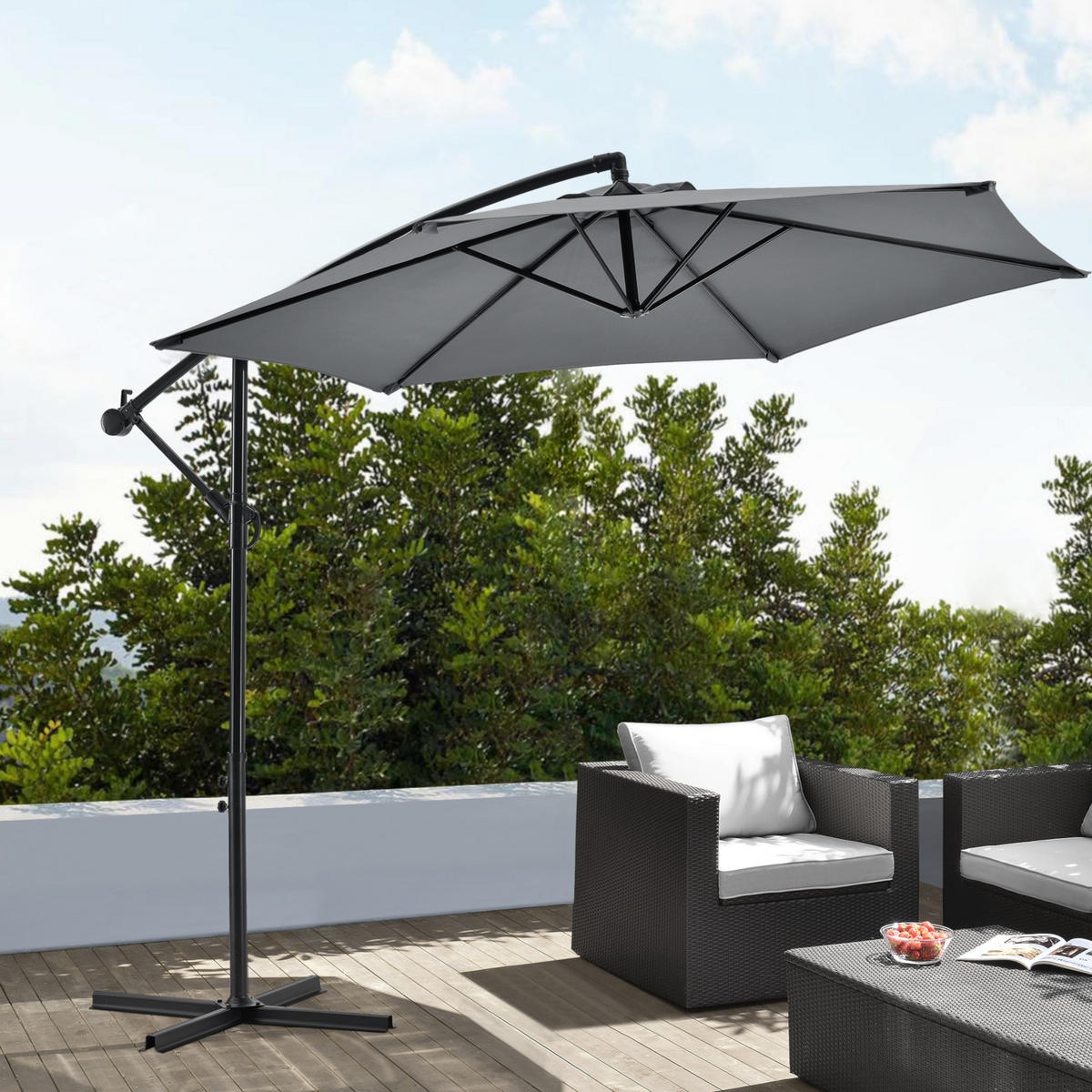 AMPELSCHIRM Budva - Grau, Textil/Metall (290/270cm) - casa.pro