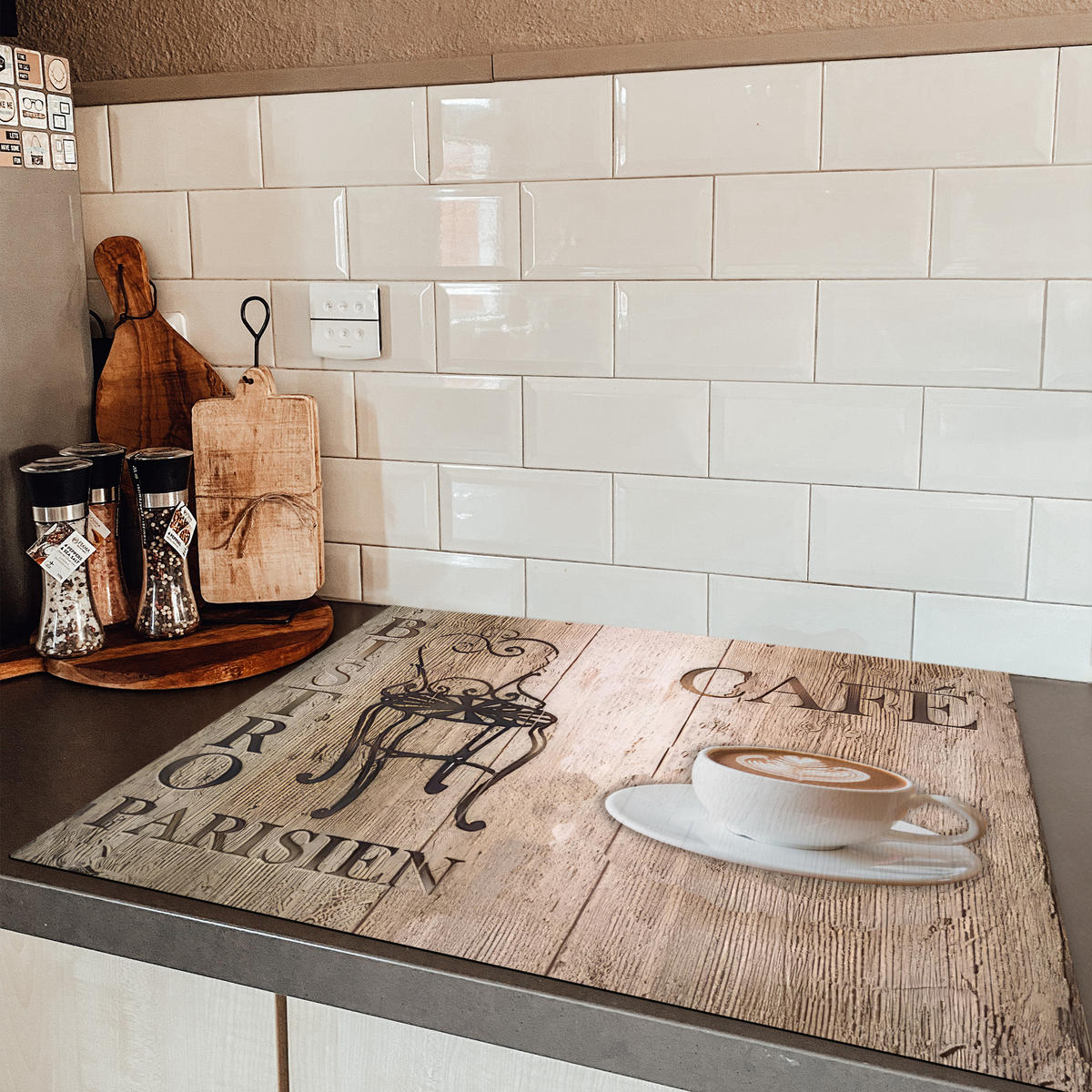HERDABDECKPLATTE Bistro Parisien - Café - Kaffee - Jahrgang 77x59 cm - Cappuccino, Kunststoff (77/0.2/59cm) - MuchoWow