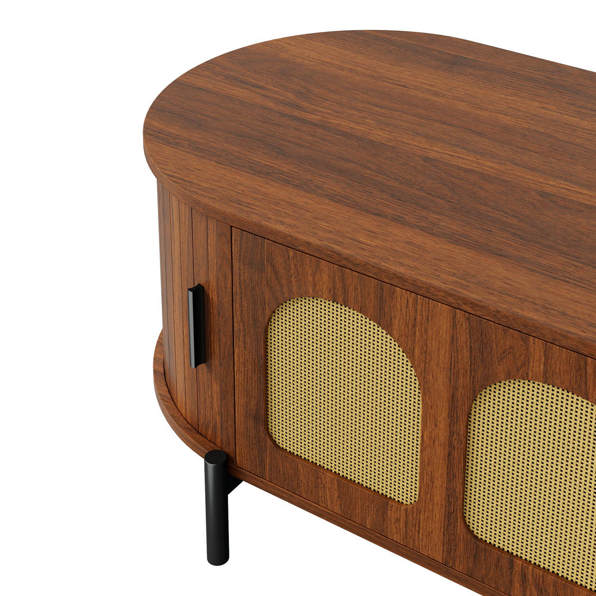 COUCHTISCH in Holzoptik Ovaler Wohnzimmertisch mit Schiebetüren und Stauraum, B100/T50H40(cm) - Schwarz/Braun, Holzwerkstoff/Metall (50/100/40cm) - STILVORA