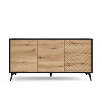 SIDEBOARD Boulia Schwarz mit Fischgrätfronten in Eiche 154 cm - Schwarz, Holzwerkstoff/Metall (154/77/39cm) - Selsey