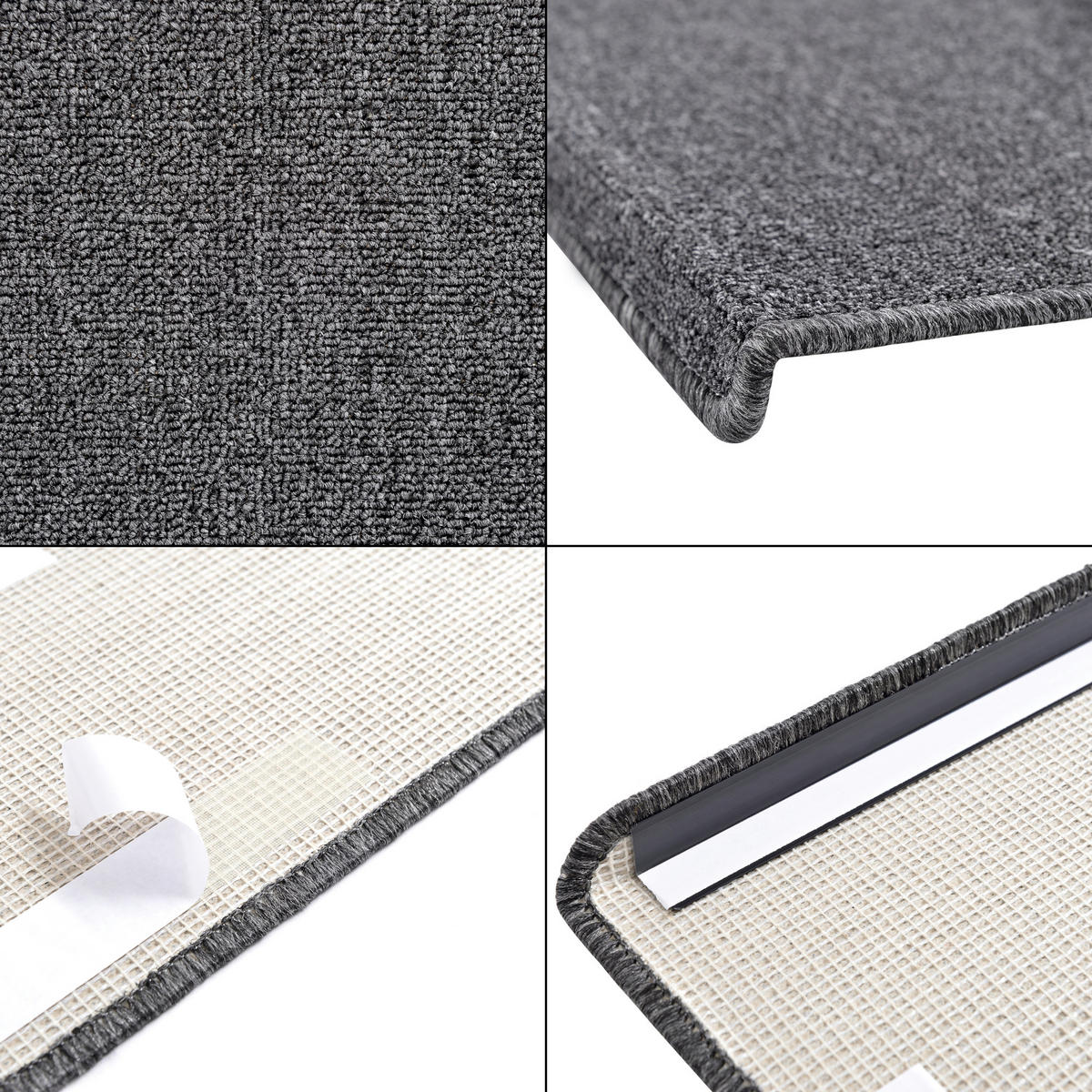 STUFENMATTEN-SET 15 TLG. - Dunkelgrau, Kunststoff (24/65/0.7cm) - [en.casa]