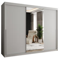 SCHIEBETÜRENSCHRANK mit Spiegel 250 cm Breite Weiß mit silbernem Griff - Silberfarben/Weiß, Holzwerkstoff (250/200/62cm) - Home Collective