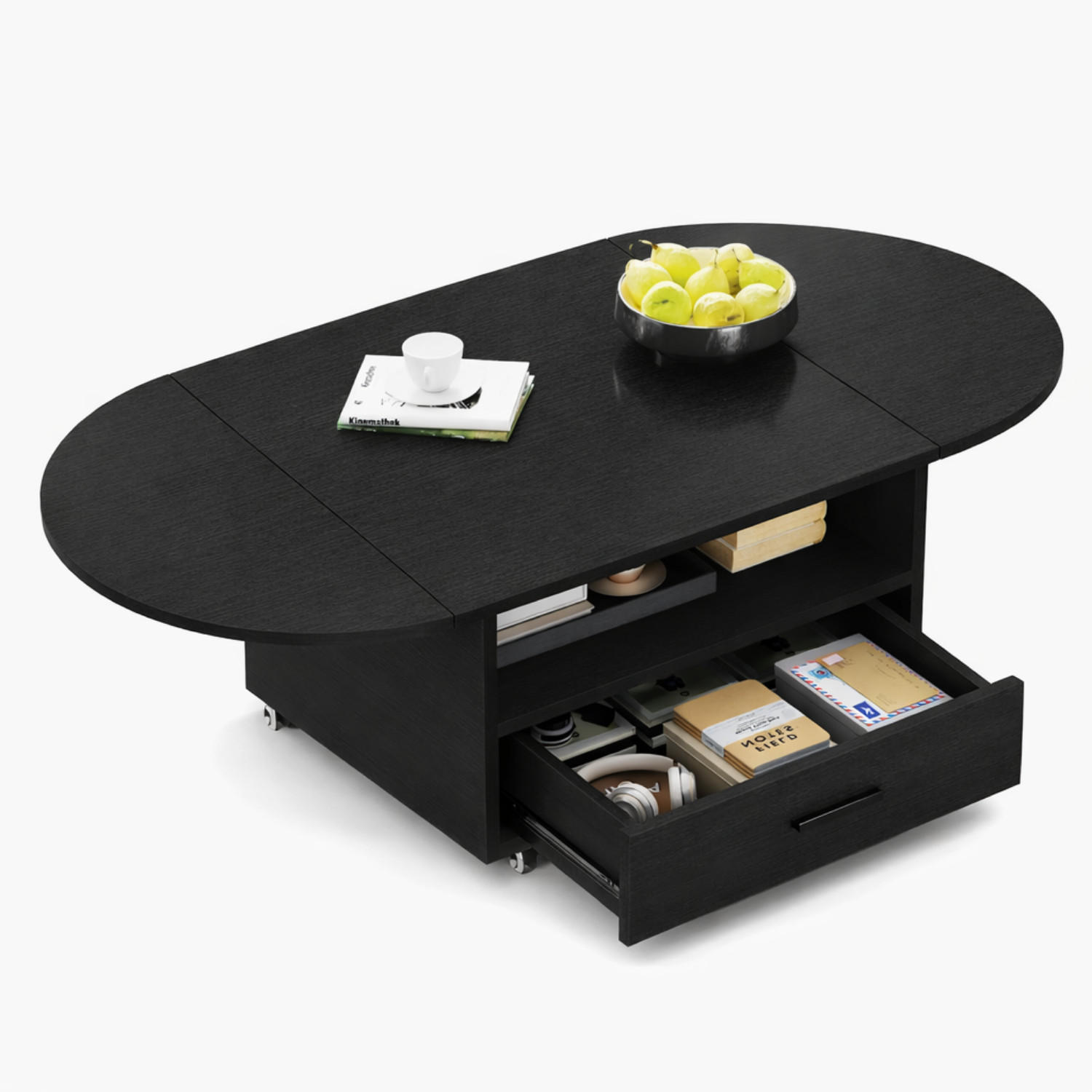 COUCHTISCH Wohnzimmertisch mit Stauraum 120 x 60 x 45 cm Klappplatte - Schwarz, Holzwerkstoff/Metall (120/120/45cm) - Quality Elegance