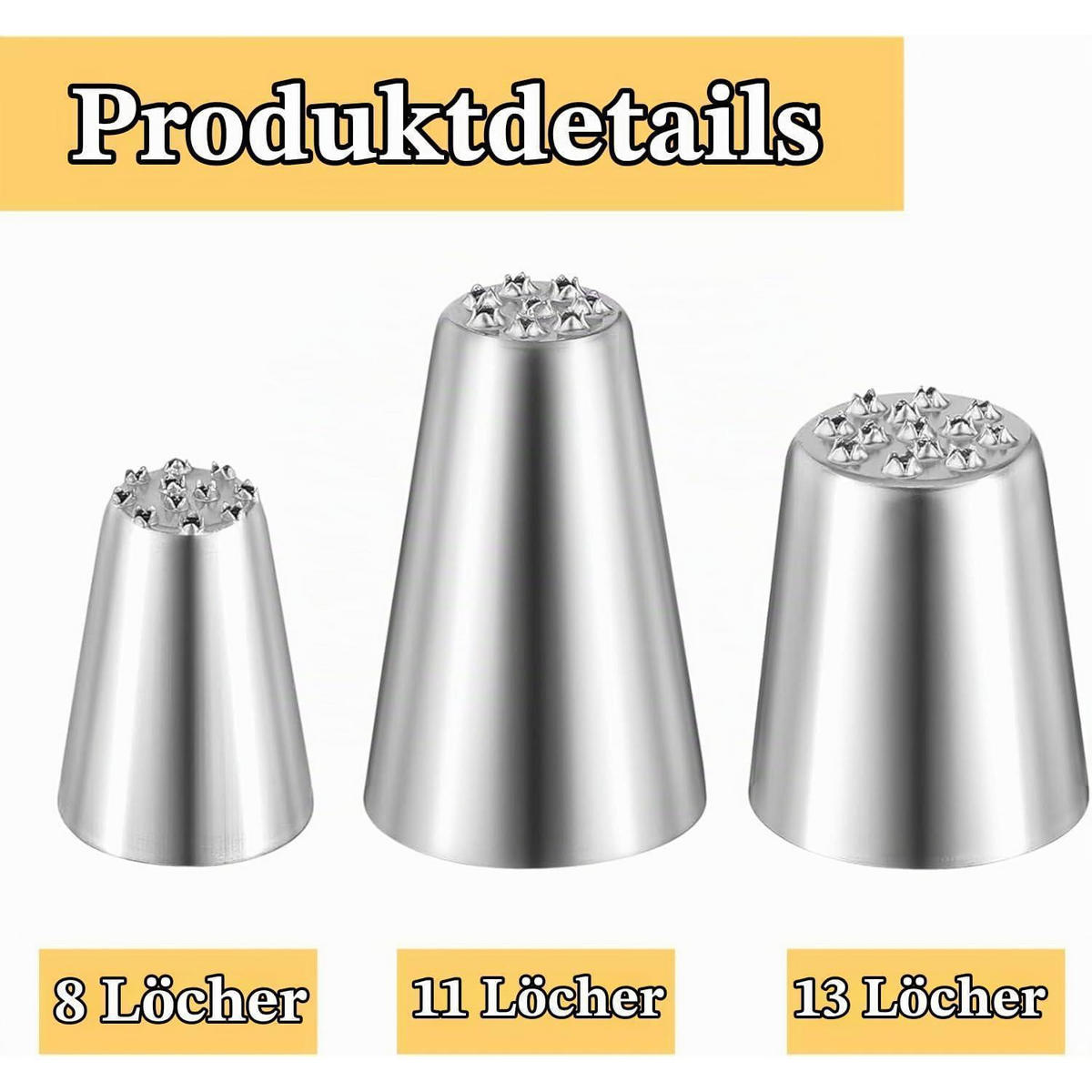 SPRITZTÜLLEN 3-teiliges Set Edelstahl Grastüllen für Kuchendekoration - Silberfarben, Metall (2.5/2.5/4cm)