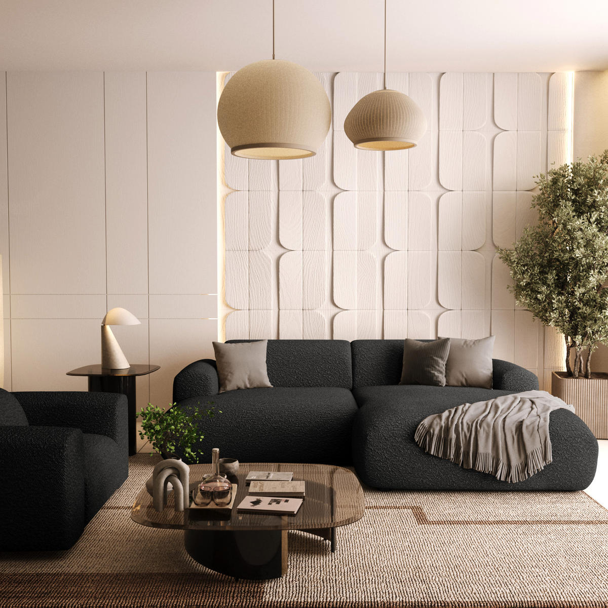 ECKSOFA RECHTS Bouclé-Stoff Dunkles Anthrazit 266cm - Anthrazit, Textil (266/165cm) - Sia Home