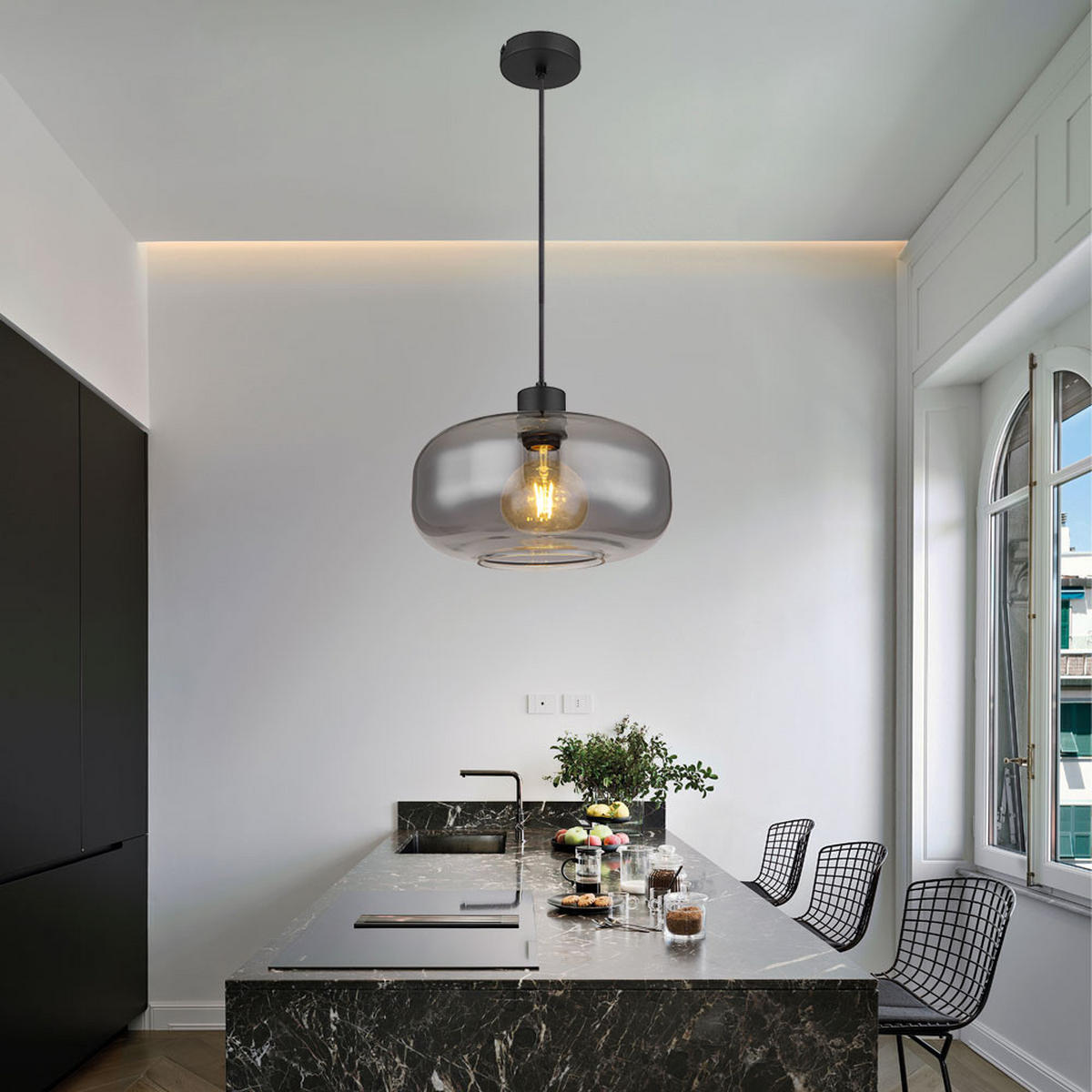 LED HÄNGELEUCHTE Metall Grau Rauchglas - Grau, Glas (28/28/120cm) - Globo Lighting