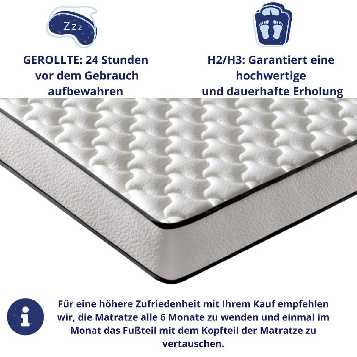 KALTSCHAUMMATRATZE New York H3/H4 105x190 - Weiß, Textil (105/190cm) - Dagostino Home