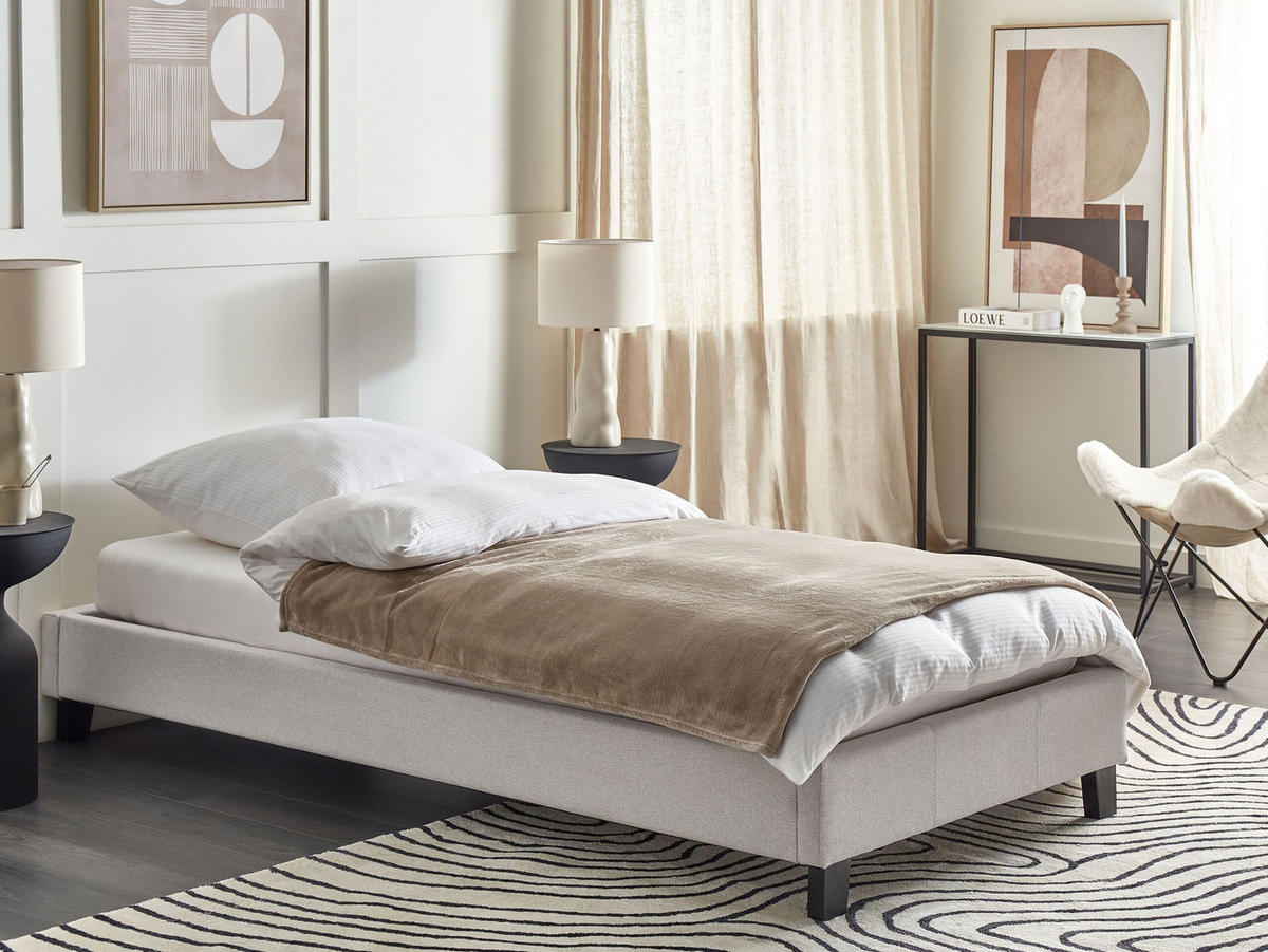 POLSTERBETT Grau-Dunkler Holzfarbton 90-200 cm Roanne - Dunkelbraun/Grau, Textil (90/200cm) - Beliani