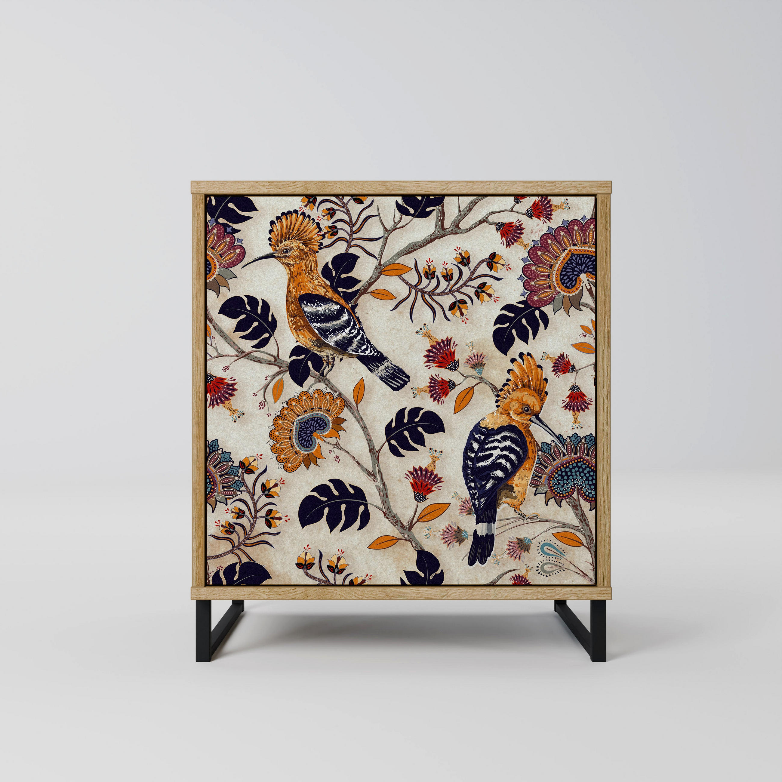 SIDEBOARD EMINENT HOOPOE, Eichefarben, 57,5x42x67,5 cm, Schwarze Metall-Rahmenfüße - Eichefarben/Multicolor, Holzwerkstoff/Metall (57.5/67.5/42cm) - SpaceRebels