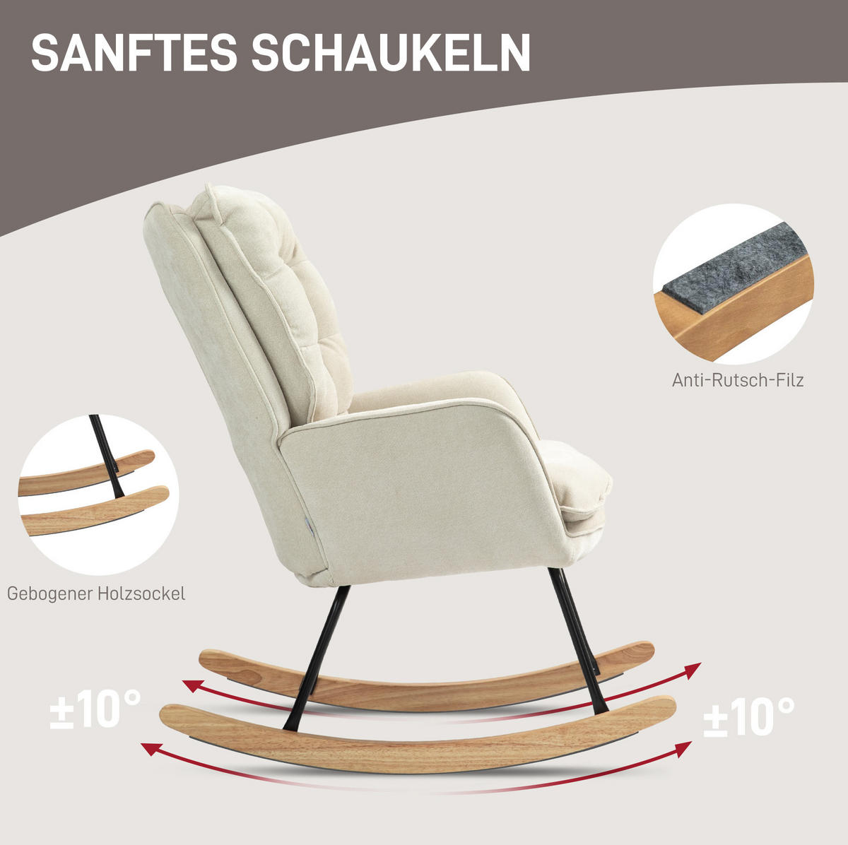 SCHAUKELSTUHL 71/98,5/97 cm Beige aus Polyester mit Chenilleoptik - Beige, Textil (98.5/97/71cm) - OKWISH