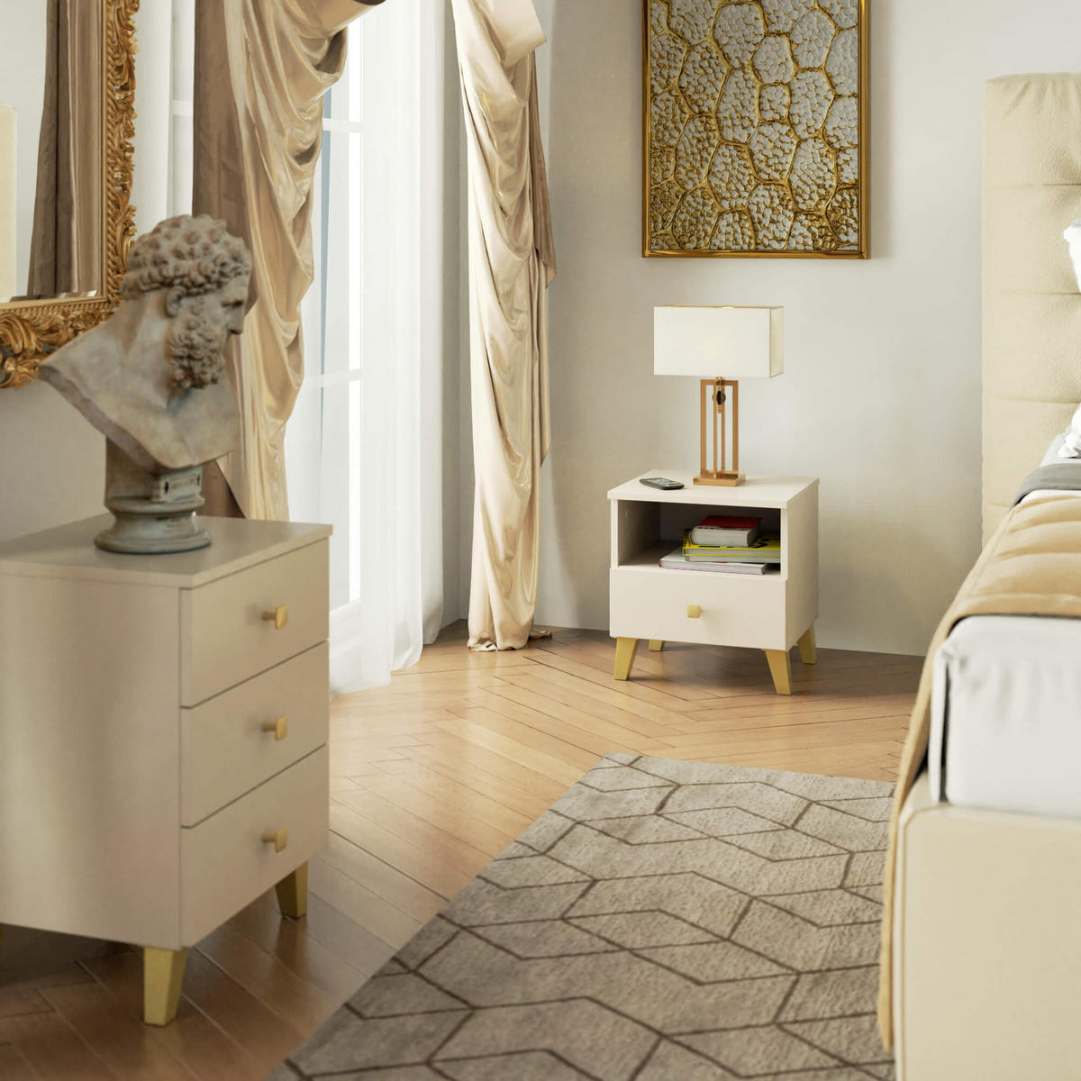 NACHTTISCH Kaschmir 40x43x37 cm - Kaschmir/Goldfarben, Holzwerkstoff/Metall (40/43/37cm) - Akord