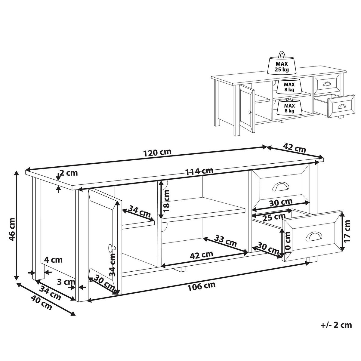 TV-MÖBEL Weiß HONOLULU 42/120/46 cm - Weiß, Holzwerkstoff (120/46/42cm) - Beliani