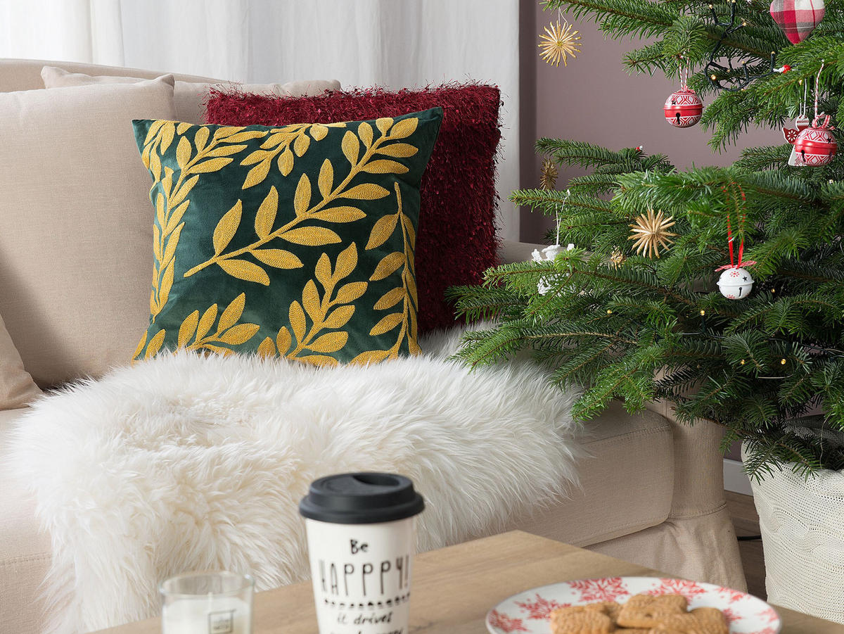DEKOKISSEN 2er-Set Dunkelgrün 45/45 cm Mistletoe - Dunkelgrün, Textil (45/45cm) - Beliani