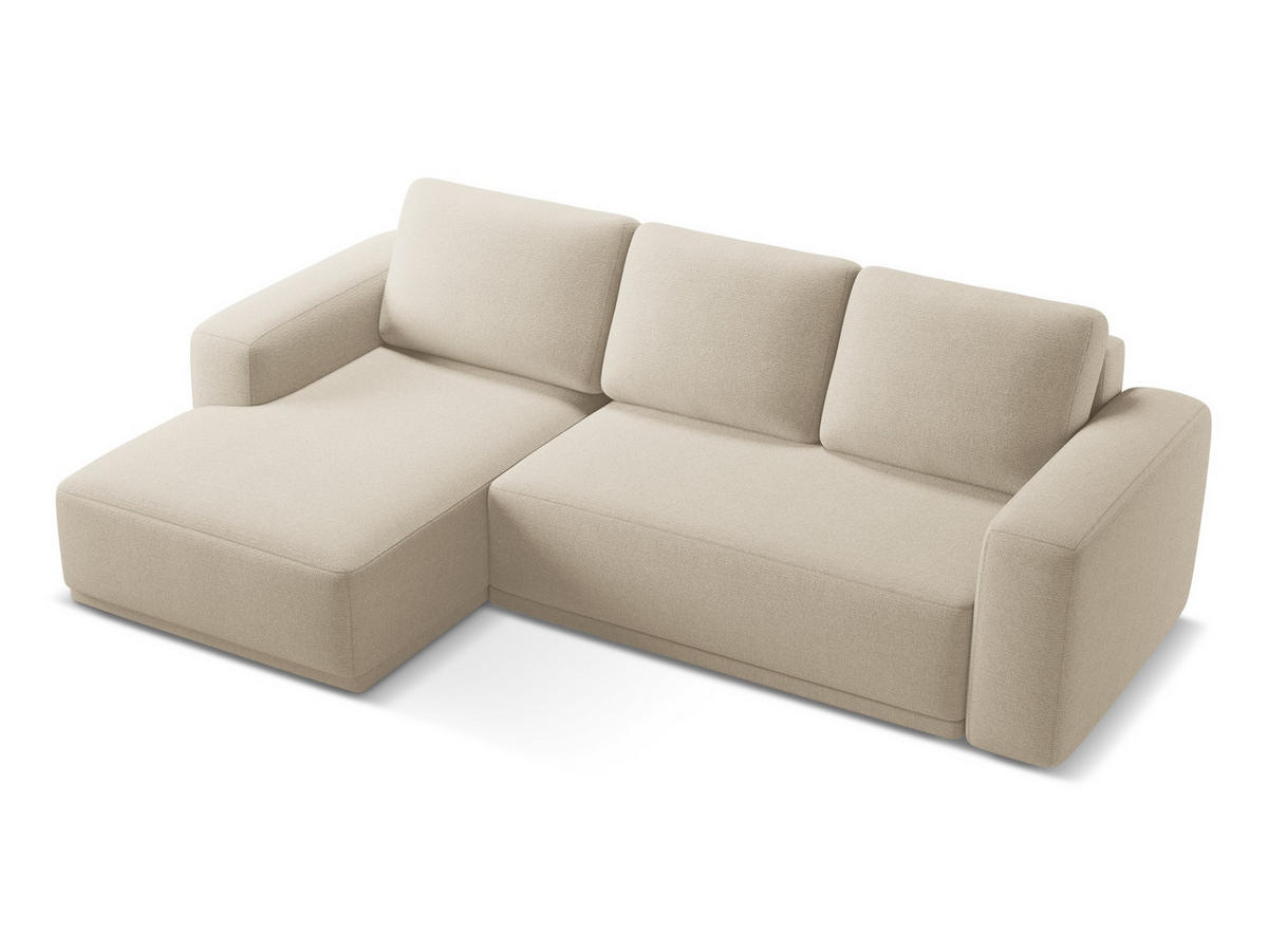 ECKSOFA mit Schlaffunktion Chenille Stoff Beige - Beige/Schwarz, Kunststoff/Textil (160/258cm) - Makamii