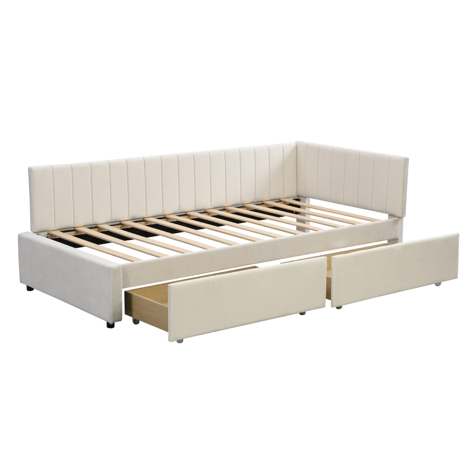 POLSTERBETT 90x200 cm Schubladen beige - Beige, Textil (90/200cm) - Fortuna Lai
